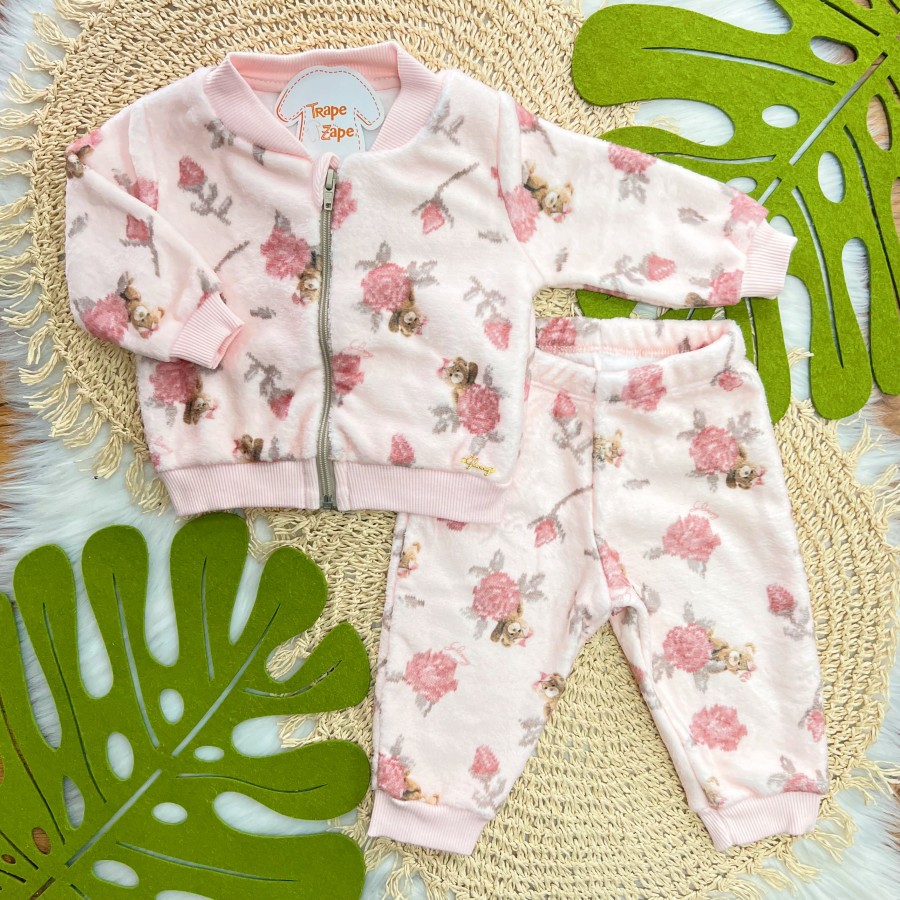  Conj. Jaqueta e Calça de Pelinho com Ursinhos - Rosa